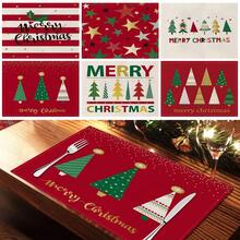 1pc/4pcs/6pcs/60pcs Christmas Placemats, Christmas Red Christmas Tree Star Linen Placemats, Merry Christmas Stain Resistant Placemats, Suitable For Home, Dining Room And Restaurant, Tabletop Decor, Home Goods