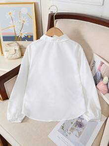 女童休闲百搭舒适碎花白色长袖衬衫，春夏新品，1件装 - 白色 - 查看 2