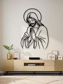 大型耶稣金属墙饰 - 经典基督教卧室家居装饰，激光切割设计易于悬挂，乔迁礼物，极简主义祈祷之手插图，现代金属墙饰，励志墙饰 - 彩色 - 查看 6