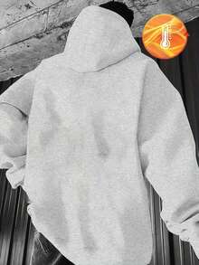 加大码男士新款针织连帽卫衣，250克磨毛面料，趣味十足的Emo风格黑色连帽衫，饰有英文图案印花，Y2K时尚，适合日常穿着