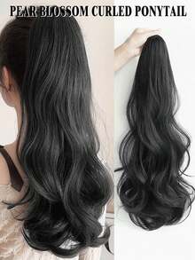 18英寸卷曲波浪马尾假发片，单片式，夹式，适合女性，可打造长马尾辫 - 黑色 - 查看 11