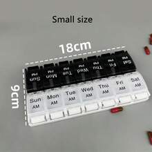 Single/Double Row One-Week Pill Box, Round Press-Type Pill Organizer, 7/14-Compartment Pillbox Of Different Sizes, Daily Regular Reminder Pill Box Monday To Sunday Full Coverage Travel Carry-On & Handbag Essentials, Efficient Management Of Vitamins & Medicines