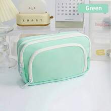Double Layer Double Zipper Large Capacity Stylish Multi-Functional Pencil Case, Back To School Supplies, Essential For Children, Available In Pink, Blue, Black - Multicolor - View 9