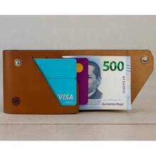 Cartera de piel en origami liso, piel genuina, accesorios exclusivos, diseño tradicional y sofisticado, gran capacidad y organización, ideal para uso diario y ocasiones especiales, alta resistencia - Camel - Ver 2