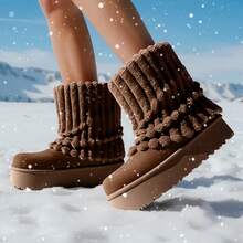 lunryet Women's Platform Fur Boots, Fuzzy Fleece Lined Ankle Booties, Anti-Slip BONA-6 - 棕色 - 查看 7