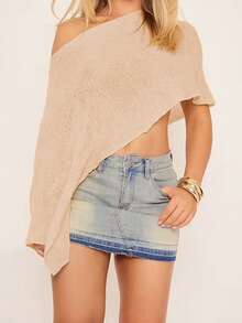 Women Knit Poncho Top Y2k Off Shoulder Crochet Sheer Shawl Asymmetrical Hem Cover Up Shrug Sweater Womens Sheer Poncho Shrug Bolero, Lightweight Summer Shrug Pullover Sweater - 米色 - 查看 5