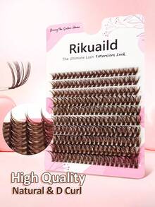 Rikuaild 60D 200pcs D-Curl Colored Brown Cluster False Eyelashes, Fluffy Lengthening Thick Brown Lash Clusters, Individual Brown Lash Extensions, Soft Natural Brown Makeup, Individual Soft Lashes, DIY Lash Extension, Lash Clusters, Individual False Lashes, False Eyelashes - D - 查看 2