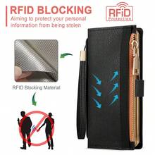 商务时尚多功能拉链钱包式真皮手机壳，采用电镀饰边，配备 S Pen 手写笔、支架功能和腕带，设有卡槽和现金槽，以及镜头保护膜，适用于三星 Galaxy Fold 5/6/7。 - 黑色 - 查看 8