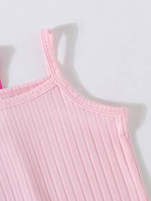 3 pièces Ensemble de combinaison côtelée de couleur unie pour bébé fille, vêtements de sport et extérieur - Rose bonbon - Voir 5