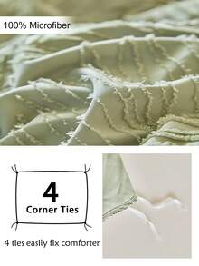 2/3pcs Green Leaf Pattern Tufted Jacquard Polyester Duvet Cover Set, Bohemian Vintage Unique Bedding Set, Suitable For All Seasons, Minimalist Solid Color Rustic Style Duvet Cover & Pillowcase(1 Duvet Cover + 1/2 Pillowcase, Excluding Filler) - Green - View 7