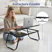 Mesa para Cama Plegable,Mesita para Laptop Cama, Mesa de Cama para Laptop con Portavasos y Ranura Inclinación Ajustable de 5 Niveles de Comer, Jugar, Estudiar y Trabajar-Negro - Negro - Ver 3