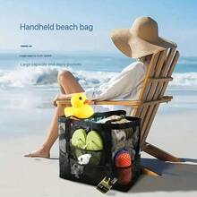 AIYYIPA 1 pieza Bolso de playa grande de malla negra de AIYYIPA - a prueba de , ligero y plegable con cremallera y bolsillos adicionales para juguetes de piscina, artículos esenciales de playa y artículos esenciales para vacaciones, material de nailon duradero, bolso esencial de playa | Diseño de bolso grande | Asa resistente, gran capacidad, bolso de playa rentable.