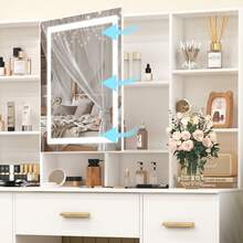 Tocador con tablero grande, 7 cajones, espejo iluminado y armarios potentes, tocador de dormitorio para adolescentes - Perfect For Organizing Makeup, Skincare, Elegant Vanity|Decorative Vanity, Vanity Furniture, Compact For Small Space, Bedroom Decor Gift, Perfect Gift For Women Girls , Ideal para regalos de Navidad y Halloween. - Blanco - Ver 8