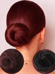 4英寸黑色假发球、假发袋、假发发髻、假发片、扇形假发片、直发套装 - 酒紅色 - 查看 11