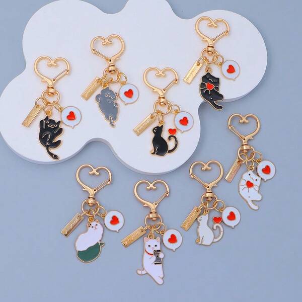 1pc Cat Keychain, Heart Keychain, Backpack Decor, Halloween Decor, Cute Cat, Home Decor, Back To School, Halloween Decoration, Birthday Decor, Bridesmaid Gift, Party Supplies, Office Desk Decor, Keychain, Suitable For Backpack, Crossbody Bag, Keys, Car Decor, Room Decor, Holiday Decor, Party Decor, Travel, Girls, Gift, Holiday, Valentine's Day, Mother's Day, Halloween, Christmas, Back To School