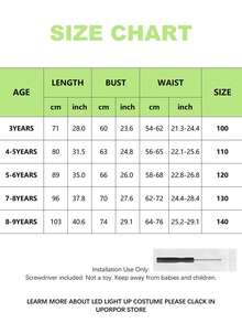 UPORPOR 发光女童万圣节服装幼儿仙女裙和翅膀绿色仙女女童服装公主舞会礼服儿童 - 綠色 - 查看 10