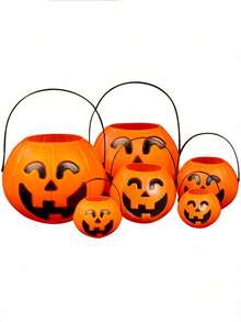 Suministros de Halloween, lámpara de calabaza, cubo de calabaza, decoraciones y accesorios para fiestas de bar y discoteca, tarro de caramelos, cubo de calabaza de mano - Naranja - Ver 4