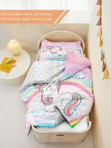 1/2pcs Double-Sided Unicorn Bedding Set - Soft Rainbow Pattern Reversible Baby Crib Duvet Cover Set, Hypoallergenic, Essential For Children - Multicolor - View 4