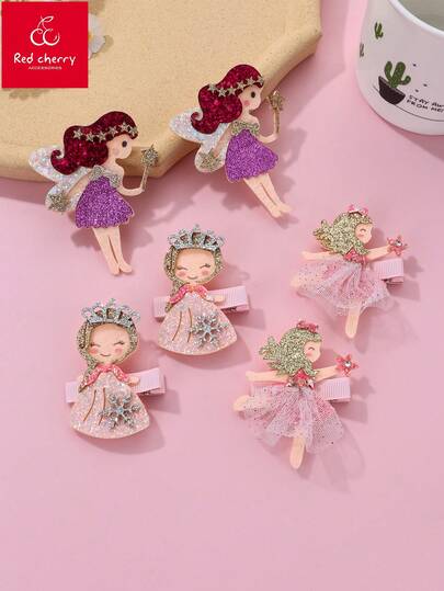 2pcs/Set Frozen Princess Element Hair Clips, Laser Cut Glitter Non-Woven Fabric & Mesh Material, Padded Design, Suitable For Women Daily Hair Decoration