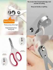 1个带圆形切口孔的猫指甲钳 - 避免过度修剪宠物指甲 - 锋利斜角刀片，专业爪子修剪器套装，适合新手宠物家庭