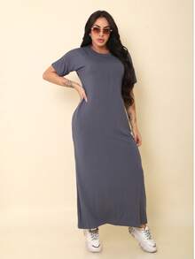 Vestido Longo  Feminino Viscolycra Soltinho c/ bolso lateral Ref. 205 - Cinza - Visão 2