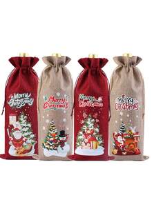 1/4pcs 2025 Christmas Bundle Pocket, Red Wine Champagne Packaging Bag, Christmas Party Drawstring Bag, Wine Gift Bag, Suitable For Family Gatherings, Christmas Decoration - Multicolor - View 8