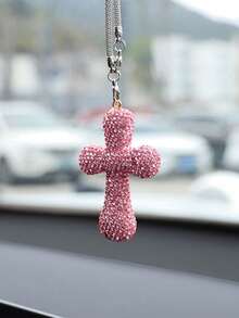 1pc Car Interior Pendant Rhinestone Cross Car Interior Rearview Mirror Decoration Car Interior Decoration Accessories
