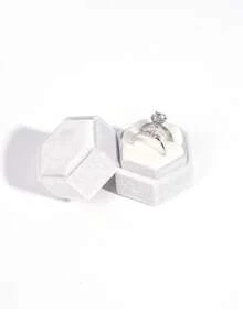 1pc Elegant Hexagonal Velvet Ring Display Box, White Engagement And Wedding Set Keepsake Case, Dual Slot Ring Storage Box, Valentine's Day Gift - Jewelry Box - View 5