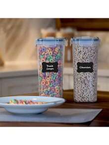 Asnews 4pcs 4L Airtight Food Storage Containers Set With Lids - Perfect For Kitchen Pantry Organization And Storage Of Cereal, Rice, Pasta, Tea, Nuts, And Coffee Beans - Dishwasher  With Labels And Marker Included - 黑與白 - 查看 12
