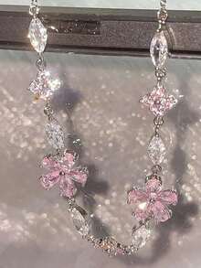 1pc Ins Style Sweet Cherry Blossom Pink Crystal Bracelet For Women