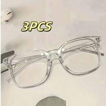 3 Pairs Unisex Fashion Eyeglasses, Square Frame Glasses Suitable For Outfit Matching, Computer, Cellphone, TV Watching, Fashionable School Style, Clear Black Frames, Face Flattering Design For Summer Beach Vacation,Outdoor,Travel