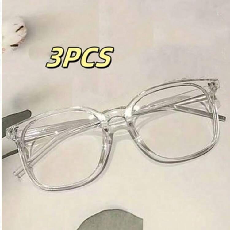 3 pares de gafas de moda unisex, con montura cuadrada adecuada para combinar con atuendos, para usar con computadoras, teléfonos celulares, ver televisión, con estilo escolar de moda, marcos negros transparentes, diseño que favorece el rostro para el verano, la playa, vacaciones, exteriores y viajes - Multicolor - Añade 11