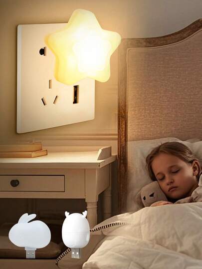 1 pieza Luz nocturna para habitación de bebé, con forma de pequeño ciervo, estrella o conejo, lámpara de mesita de noche/dormitorio, regalo de cumpleaños, Navidad, Día de San Valentín para niños y niñas, decoración de ambiente, decoración de habitación infantil