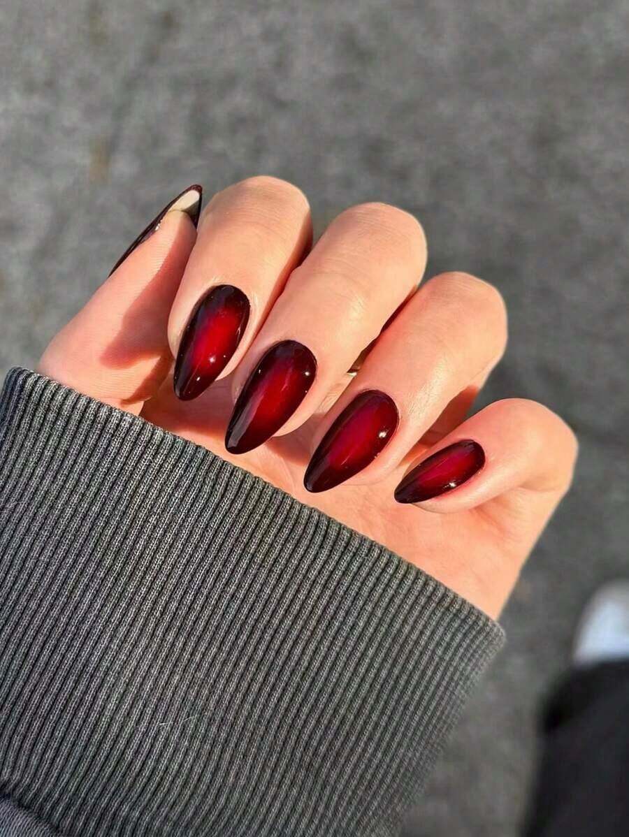 24pcs Almond Ombre Black Nail Stickers Set, Medium Size Design For Perfect Fit, Includes 1pc Jelly Gel And 1pc Nail File.Red Nail Stickers Suitable For Women And Girls DIY Everyday, Work, Study And Party Manicure. IMBB - Nhiều màu - Xem 1