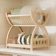 1pc Plastic Kitchen Organizer Rack, Multifunctional Bowl Dish Drainer Holder, Double-Layer Tableware Storage Box - Multicolor - View 10