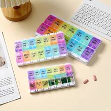 Single/Double Row One-Week Pill Box, Round Press-Type Pill Organizer, 7/14-Compartment Pillbox Of Different Sizes, Daily Regular Reminder Pill Box Monday To Sunday Full Coverage Travel Carry-On & Handbag Essentials, Efficient Management Of Vitamins & Medicines