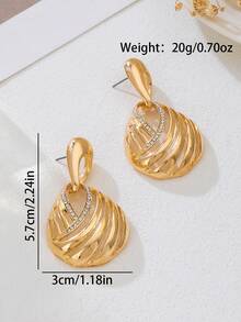 2pcs Fashionable Minimalist Geometric Water Drop Inlaid Earrings, Suitable For Women's Daily And Party Wear - Yellow Gold - View 3
