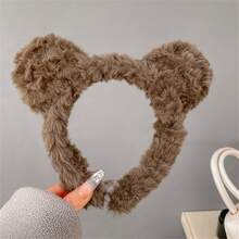 1pc/2pcs Cute Cartoon Bear Ear Plush Headband, Women Wash Face Hair Hoop, 2025 New Winter Hair Accessories, Hair Accessory ,Hairband For Women