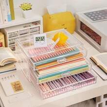 1 Peça Caixa de Armazenamento de Joias Portátil de Acrílico Transparente com 3 Camadas Empilháveis e Tampa, Estojo de Exibição para Mesa com Gavetas para Guardar Anéis, Brincos, Colares, Pulseiras, Relógios, Canetas, Marcadores, Peças Pequenas