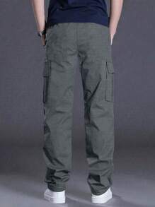 1 pezzo Pantaloni cargo da uomo di colore unito con tasche multiple, pantaloni casual estivi da spiaggia e vacanza, per uso quotidiano, sport, attività all'aperto, vestibilità morbida e comoda, stile casual, gamba dritta, adatti per l'autunno