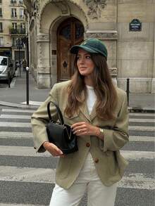 Blazer casual elegante de manga larga a cuadros retro para mujer, otoño/invierno