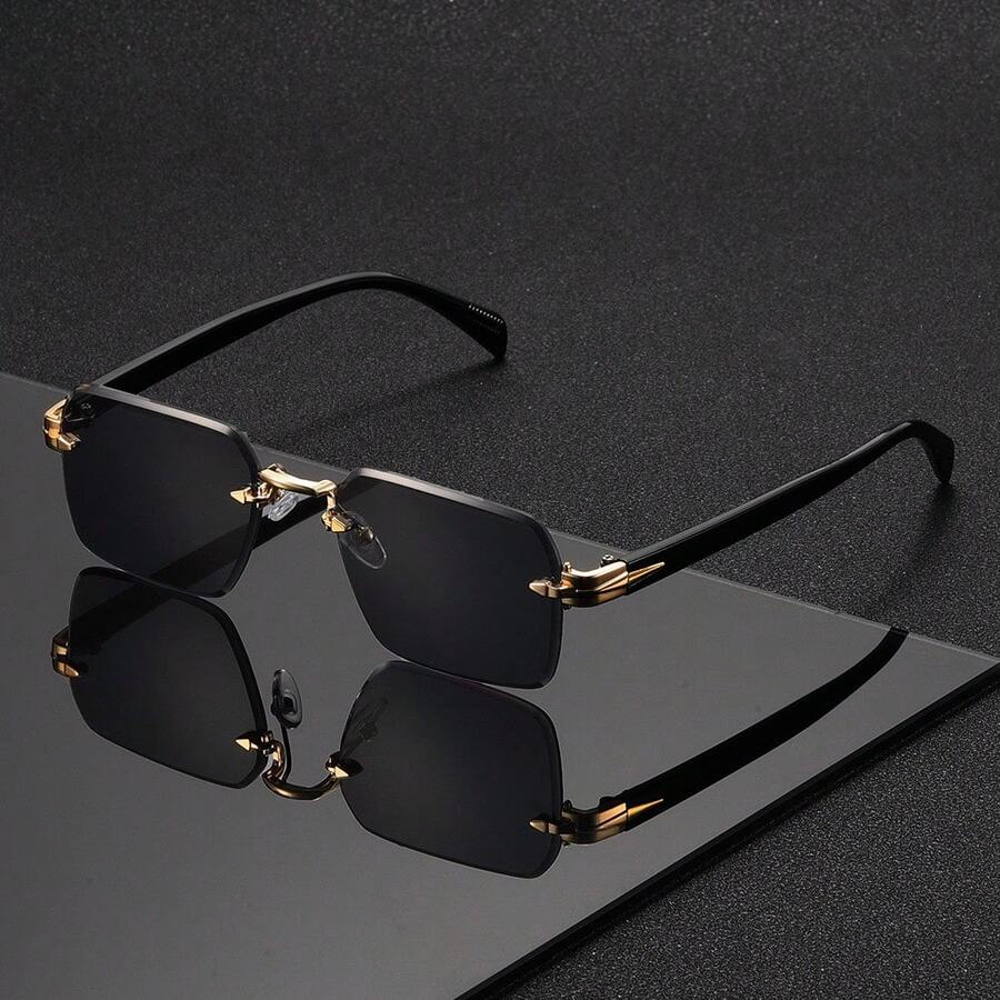 1 Pair Of New Frameless Trimmed Square European And American Cross-Border Glasses Men's Personalized Street Photography Fashion  Glasses - 金框全灰色 - 查看 1