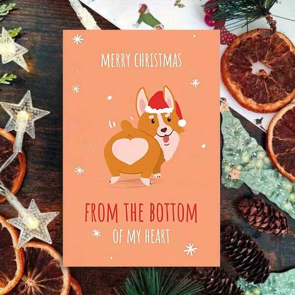 1 cartão de Natal com um Corgi e um chapéu de Papai Noel - "Feliz Natal do fundo do meu coração" - perfeito para família e amigos