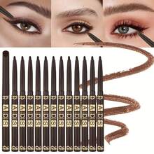 Waterproof Eyeliner Pencil Set, 12 Long-Lasting Eyeliner Pencils For Professional Makeup, Essential Cosmetics For Women And Girls - Brown - View 3