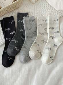 5 Pairs Women's Multi Bowknot Decor All-Season Versatile Crew Socks, Fall - Multicolor - View 5