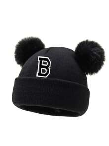 1 件装婴儿 A-Z 字母针织帽 婴儿女孩帽子 儿童无檐便帽 婴幼儿配饰 儿童帽子 弹力 0-3 岁幼儿女孩男孩帽子 - 黑色 - 查看 6