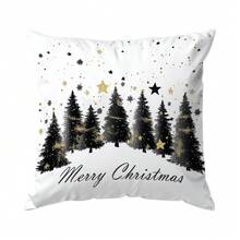 1 Stück/4 Stücke Schwarz & Weiß Weihnachtsbaum & Schneeflocken Muster Kissenbezug, einseitig bedruckter Kissenbezug, geeignet für Wohnzimmer, Schlafzimmer, Heimdekoration, ganzjährig