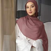 Modal Hijab Ombre Scarf Shawl Wrap Women Lightweight - Đỏ Khaki + Màu be - Xem 3