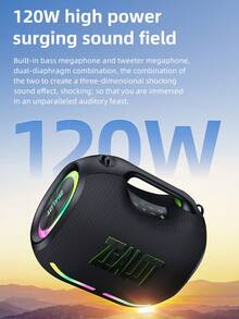 ZEALOT ZE01 120W Wireless Speaker, Outdoor Portable, Bluetooth Speaker 24000mAh Long Battery, With RGB Color Lights, Up To 8 Hours Of Playback Time, Supports Mobile Phones/Tablets/TVs. Compatible With SD Card/USB/AUX, Serial Pairing Function, Suitable For/Car/Outdoor/Camping/Beach/Party - Black - View 6