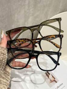 1 Pair Of Retro Square Fashion Glasses, Classic Black, Stylish High-End Frame Design, Suitable For Round Face, Fishing, Travel, Sports, Driving, Beach, Vacation, Holiday, Street, Outdoor, Party - 黑色 - 查看 3